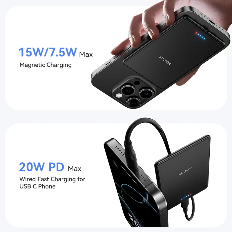 KUULAA Thin Wireless Power Bank Magnetic 5000mAh Portable Fast Charging 20W External Battery for Magsafe For iPhone 16 15 14 13 4