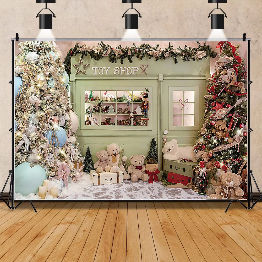 

SHUOZHIKE Christmas Tree Window Wreath Photography Backdrop Wooden Doors Snowman Cinema Pine New Year Background Prop ANT-07