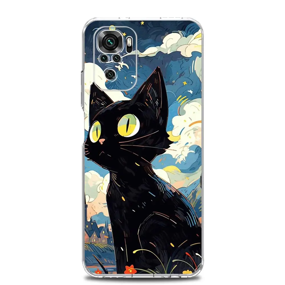 Artistic Black Cat Starry Night Phone Case Cover
