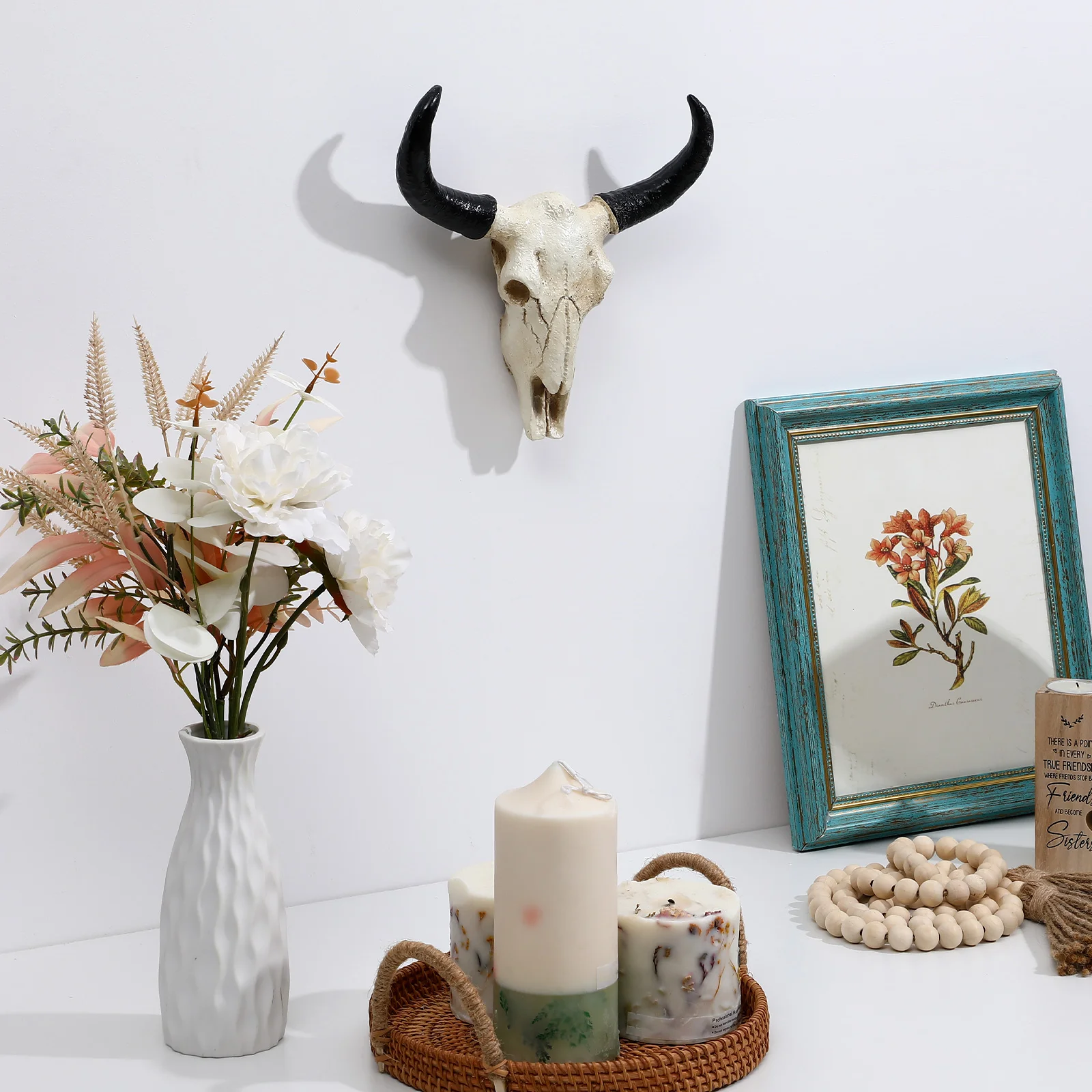 

Long Horn Cow Skull Wall Hanging Longhorn Steer 3D Creative Animal Sculpture Home Resin Bull Horn Figurines Crafts Ornaments