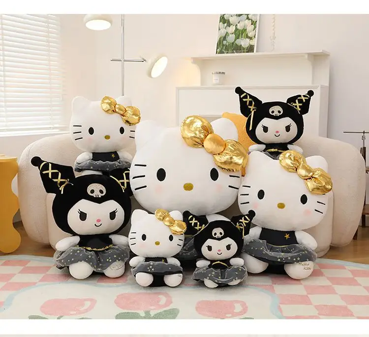 Hello Kitty Plush Doll Toy Cartoon Cute Anime Black Gold Kuromi Luxury Sleeping Pillow Doll Girls Birthday Gift