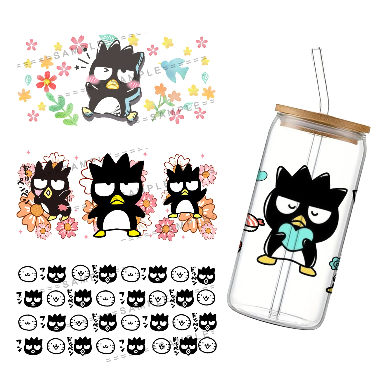 

BADBADTZ-MARU Sanrio Cartoon Transfer Sticker 3D Colorful UV DTF Wrap For Bottle Cup Glasses Custom Logo Simple To Use