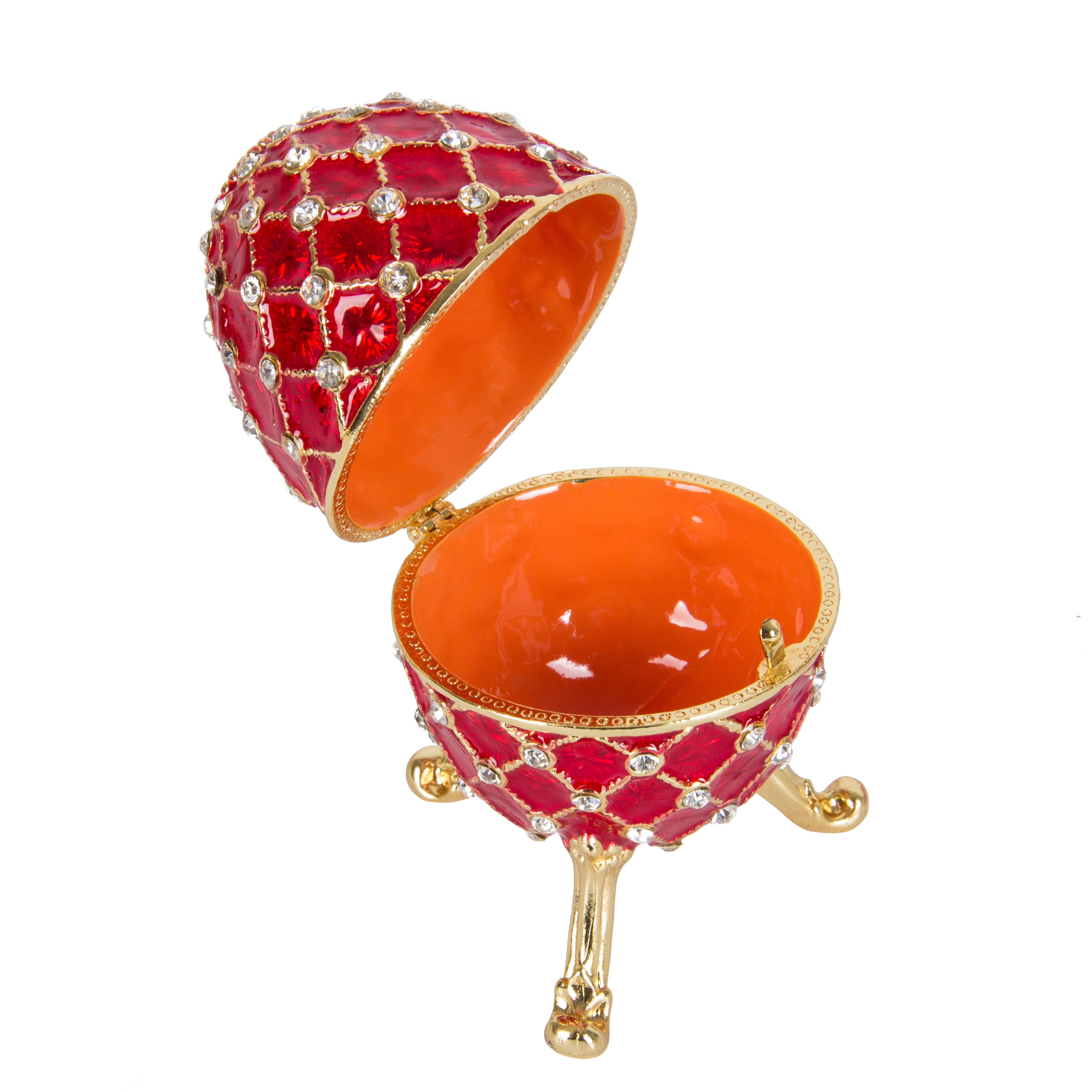 QIFU New Arrive Red Faberge Egg Jewelry Trinket Box Metal Crafts for Home Decor