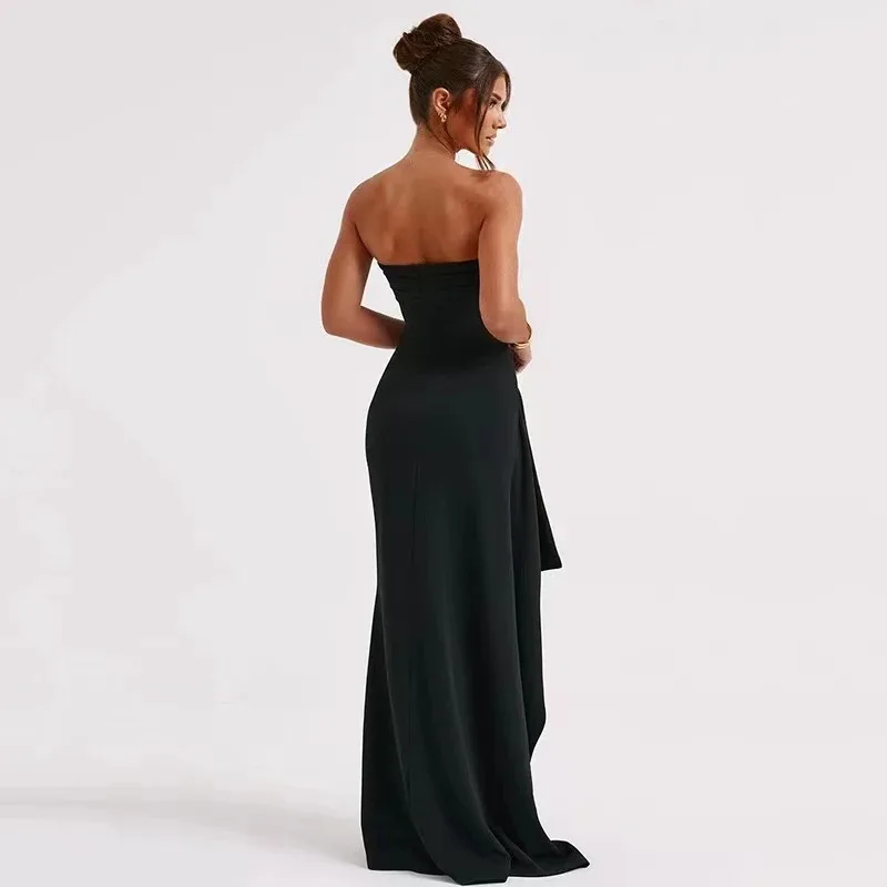 Slash Neck Strapless Evening Dress Casual Sleeveless Slit Long Dress Elegant Backless Sexy Dress Summer Party Dress 5969