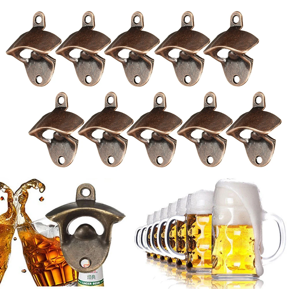 

10PC Vintage Wall Mounted Beer Bottle Opener Zinc Alloy Soda Beer Wine Bottle Opener Heavy Duty Can Opener for Kitchen Bar Party