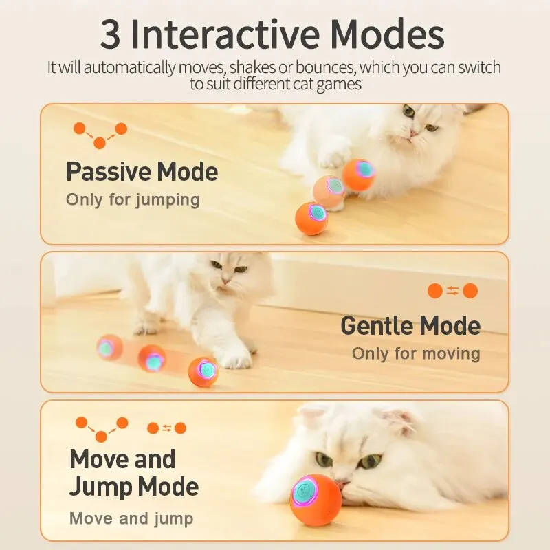 ROJECO Smart Cat Toys كرة كذاب تفاعلية 360 درجة لعبة كهربائية للحيوانات الأليفة تدور تلقائيًا - Image 2