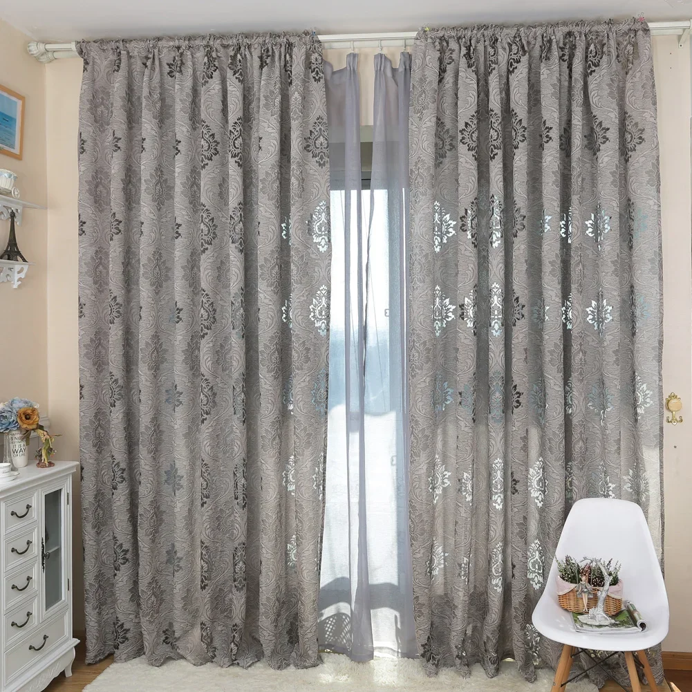 European Style Jacquard Curtain Fabrics for Window Balcony Living Room Gray Living Room Treatments All Match 1 PC,window curtains,decor curtains