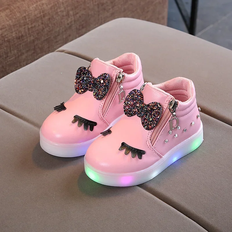 Children Shoes Casual Sneaker for Boy Kid Shoes Girl Rhinestones LED Light Trend Illuminated Shoe Bowknot Girl Shoe Zapatillas kids sneakers sports shoes kids sports shoes kids shoes