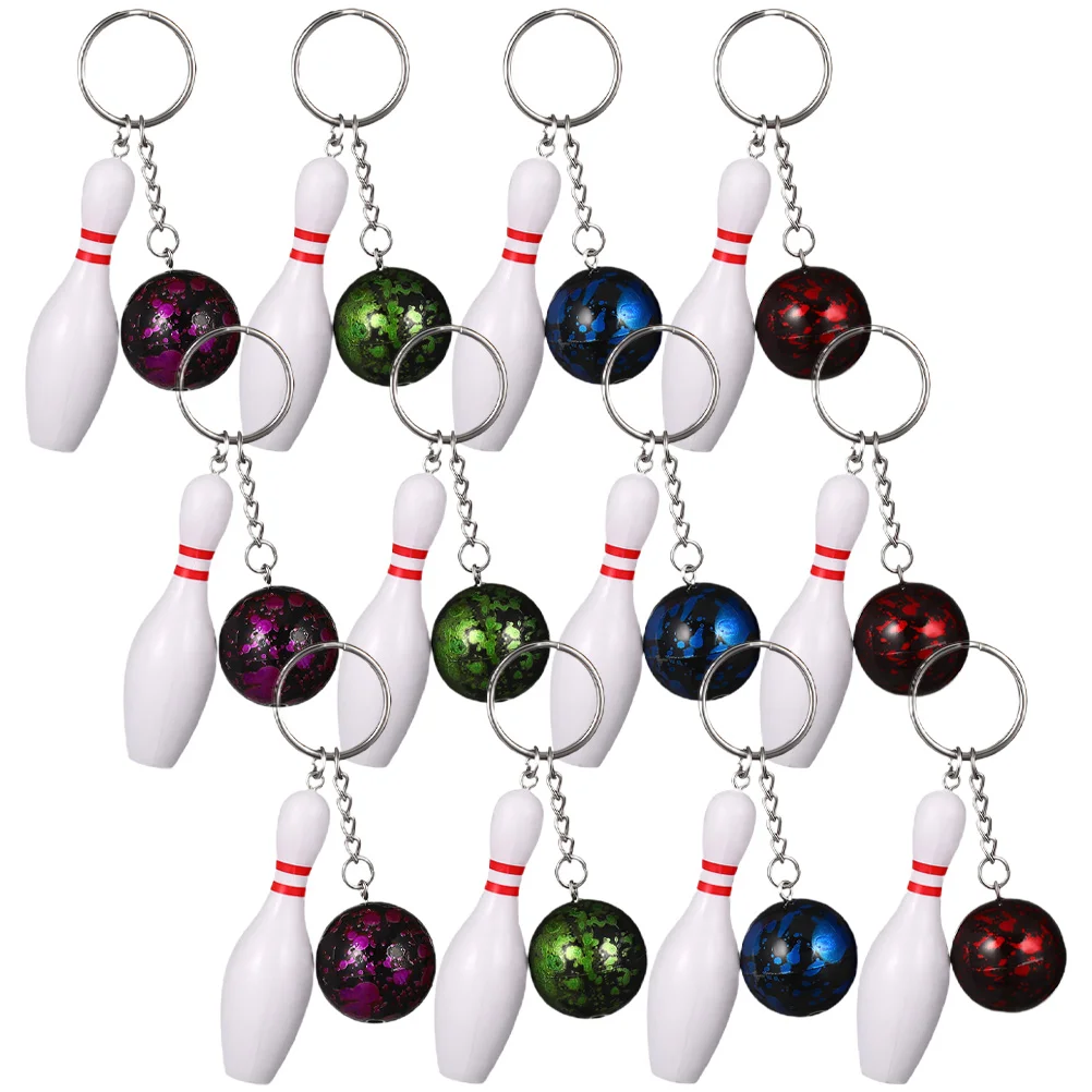 12 Pcs Bowling Keychain Ball Bag Tiny Mini Keychains Pendants Gift Sports Themed Rings Backpack