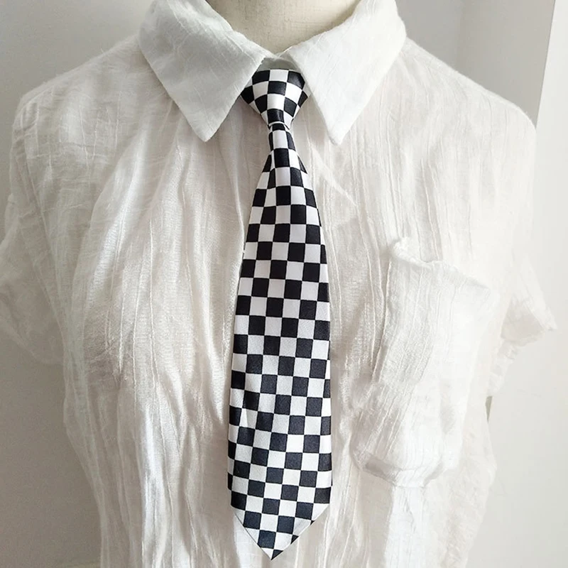 Polyester Slim Necktie bow tie woven necktie necktie set clip on tie Black White Checkered Ties For Men Women School Boys Girls Lazy Tie Wedding Formal Uniform Shirt Cravat