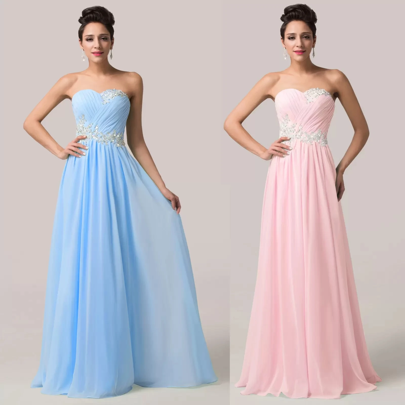 A Line Chiffon Beading Applique Pleat Strapless Bridesmaid Dresses Evening Wedding Party Formal Prom