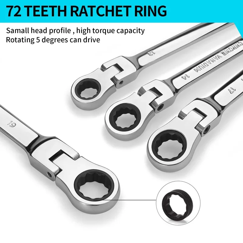 Flexible Pivoting Head Ratchet Combination Spanner Wrench Tool