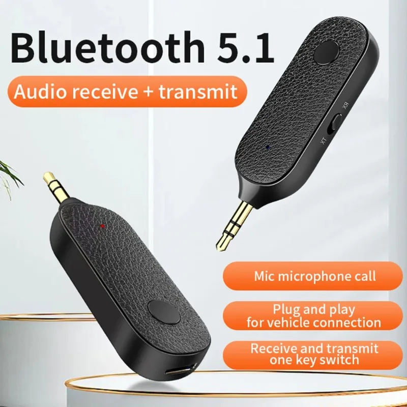 Bluetooth 5.1 Receiver Audio Adapter 3.5mm Aux Wireless Transmitter Car Handsfree Microphone Headphone Adapter Black Dongle