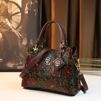 Sac à main à motif de fleurs Vintage, sac fourre-tout de luxe en cuir PU, sac à bandoulière à la mode pour femmes 1