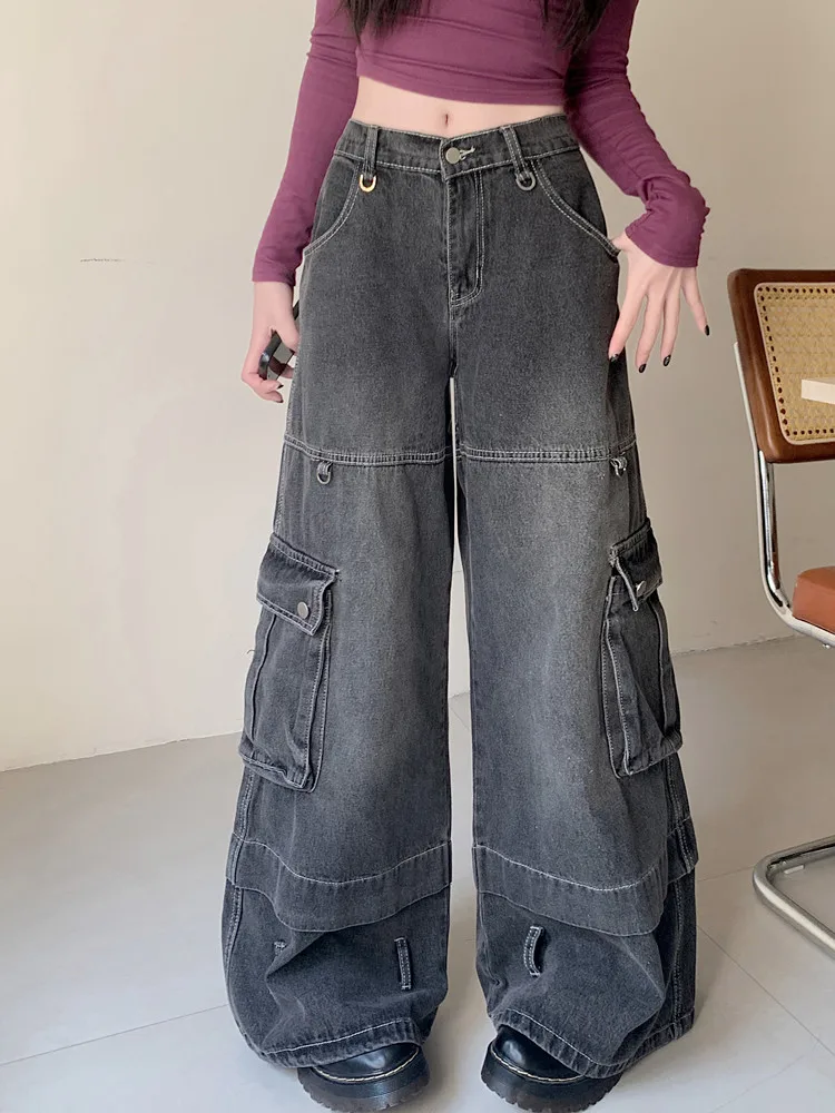 2024 Spodnie Y2K Streetwear Multi Tasche Jeans Larghi Pantaloni Cargo Per Le Donne Anni '90 Vestiti Vintage Harajuku Pantaloni Da Donna A Gamba Larga