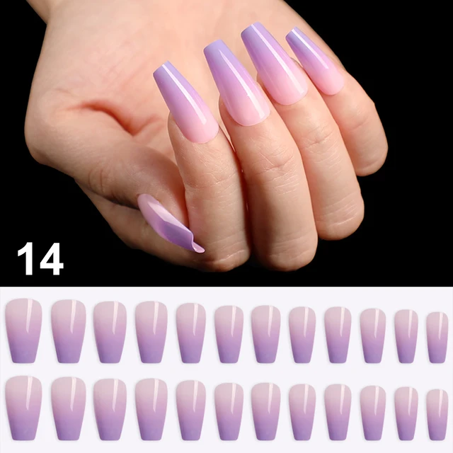 24pcs/Set Detachable Long Coffin Fake Nails European Rainbow Ballerina Full Nail Art Tips Colorful Beauty Artificial False Nails Series A 14