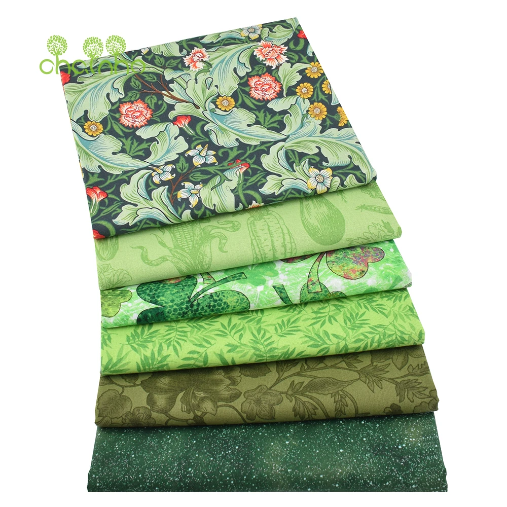 Chainho,Green Floral Series Printed Plain Cotton Fabric,Patchwork Cloth,DIY Quilting Sewing Craft,Cushion,Bags Handmade Material