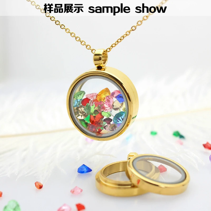 Stainless Steel 45mm Medallion Glass Living Memory Floating Charms Locket