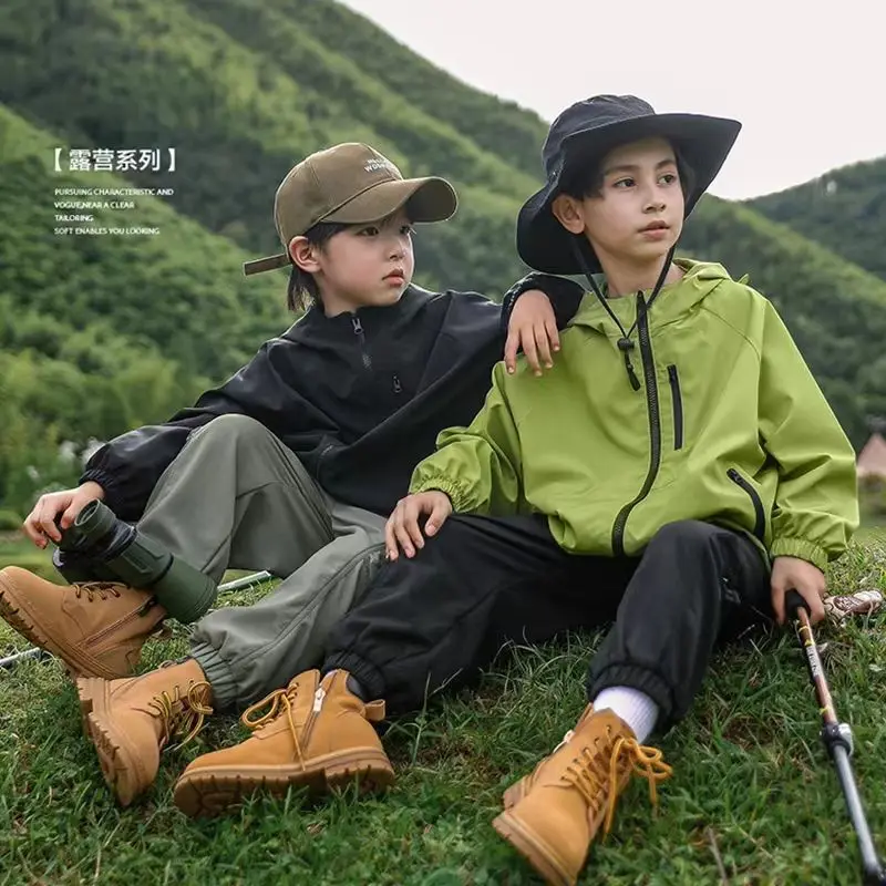 Boys Outdoor Jacket Fashion Casual Sportswear Children Hooded Hiking Jacket Out Camping Climbing Portable Clothes Parka Outwear