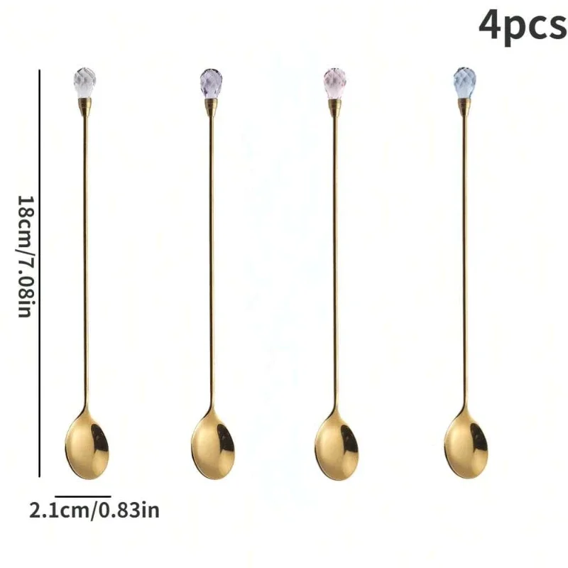 Stainless Steel Stirring Spoon Long Handle Drink Mixing Spoon with Crystal Head for Coffee Tea Cocktail Kitchen Bar Accessories