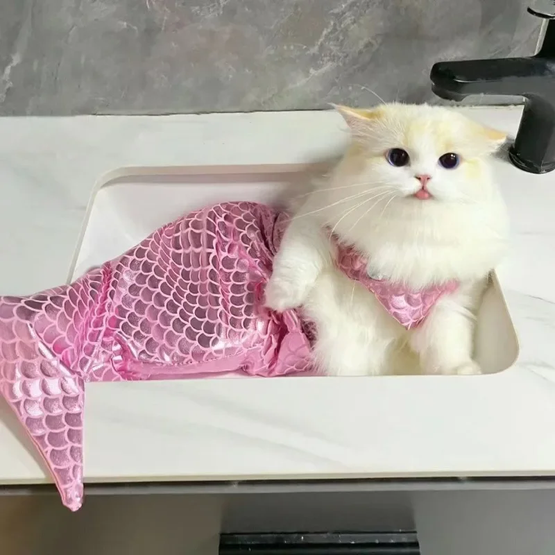 Pet Cat Mermaid Pet Costume Dog Dresses Funny Swimsuit Fish Tail Design Cute Bikini Dog Summer Halloween Clothing pet clothes