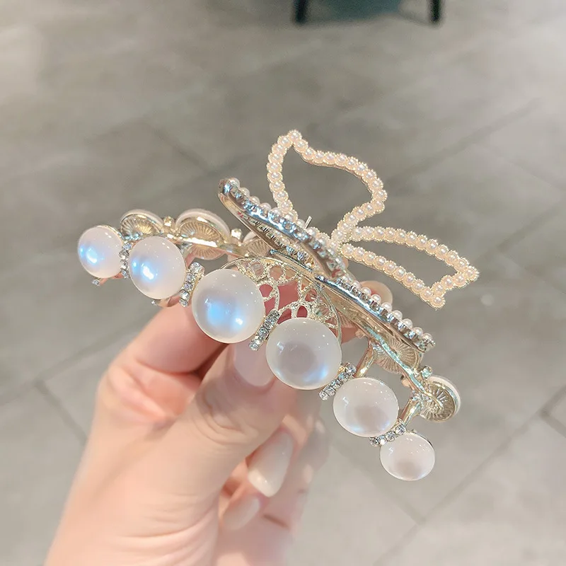 Exquisite Cat's Eye Stone Pearl Butterfly Hair Clip Large Shark HairClip Accessories natural stone luminous ball balls night pearl phosphor powder lucky town house wang feng shui ornaments special gift hand care