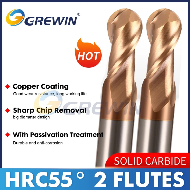 

GREWIN Carbide Ballnose End Mills / Coated End Mills in 2 Flutes/ CNC Miliing Tools