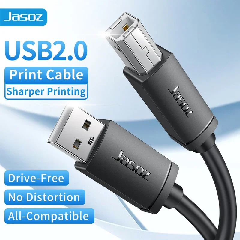 Jasoz USB 프린터 케이블, USB 타입 B 수-A 수 USB 2.0 케이블, 캐논 엡손 HP ZJiang 라벨 프린터 DAC USB 프린터용, 1.5m, 10m