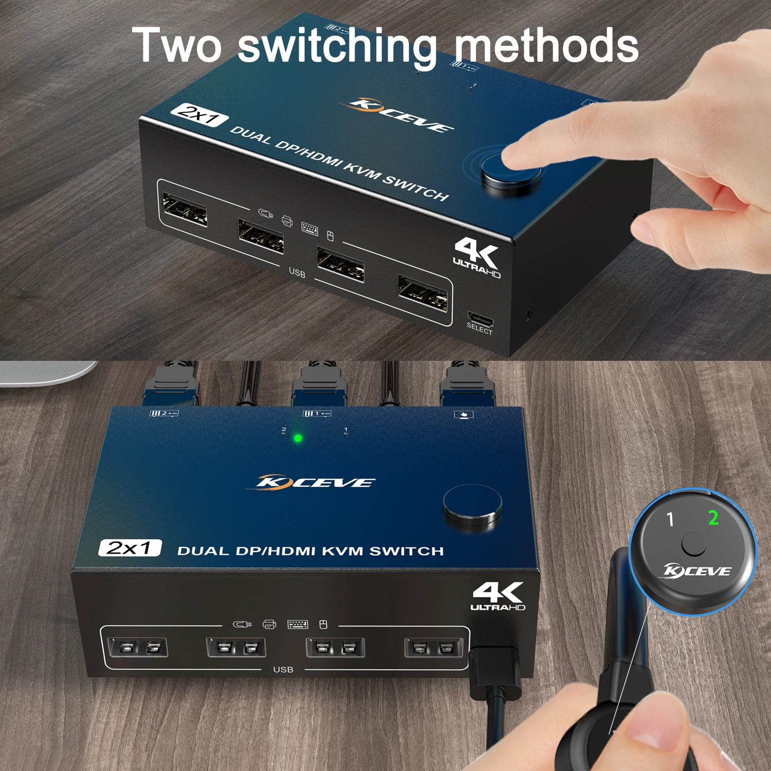KCEVE   KVM ġ, HDMI  DP 2 Ʈ, 4K @ 60Hz HDMI DP Ȯ ÷ ó, 2 ǻ , 2 