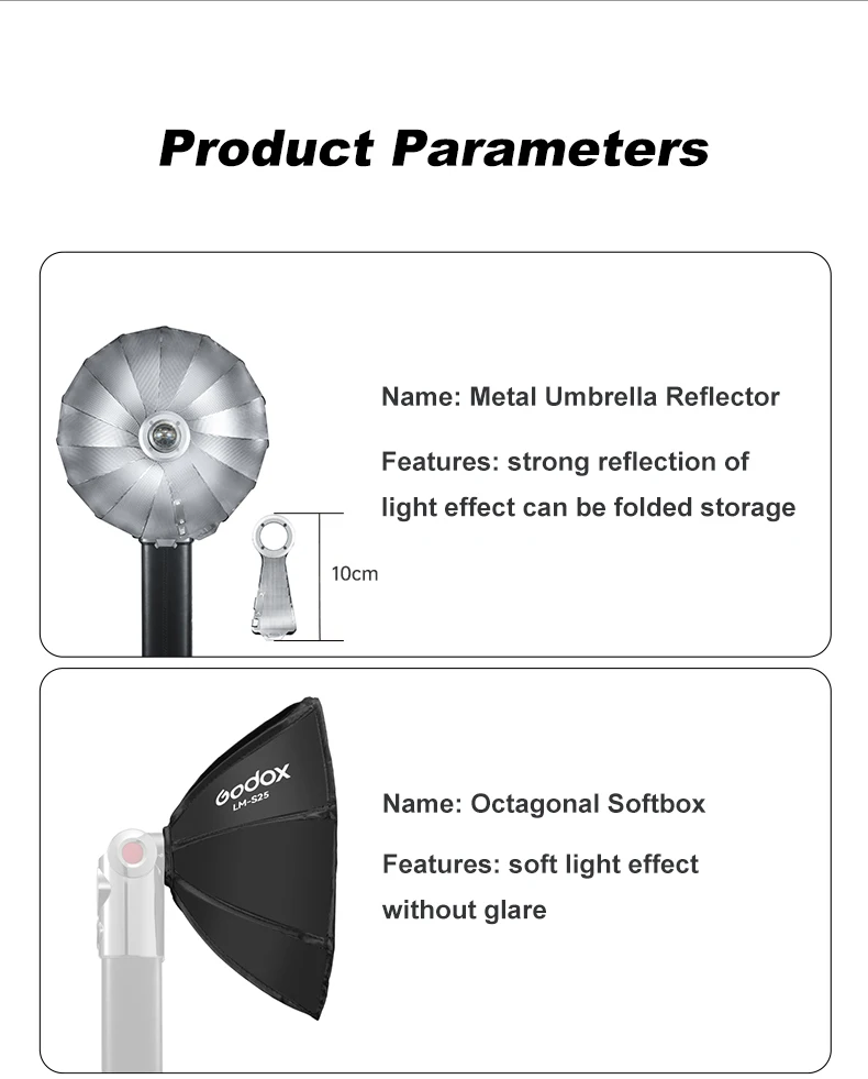 Description Picture 5 of itemGodox LUX Master Flash Accesorios Softbox Reflector Auto Sensor Flash Bracket for Camera Fan Type Reflector