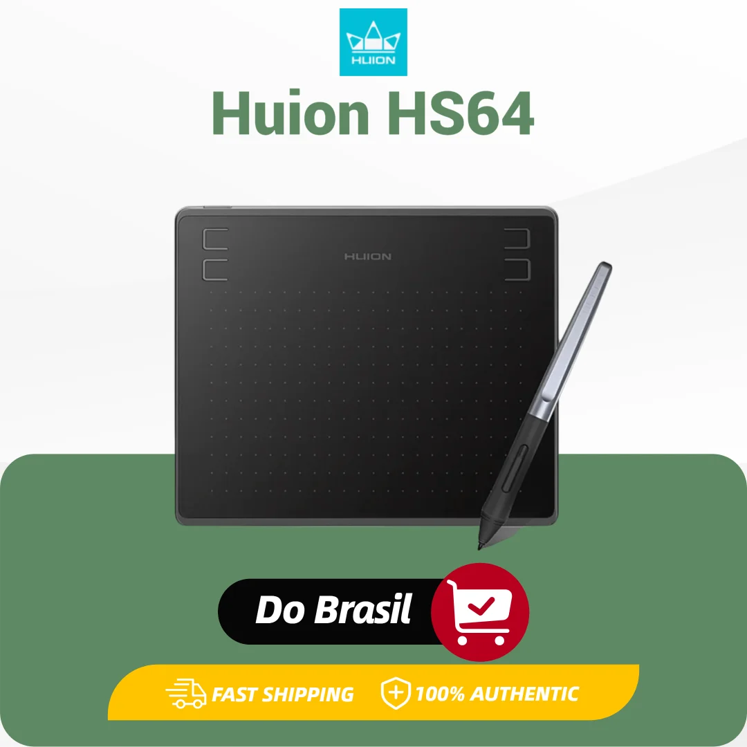 Tablet Gráfico Huion HS64 de 6x4 Polegadas Mesa Digitalizadora, Tablet Ultrafino para Iniciantes em Desenho, 4 Teclas de Pressão Personalizadas, Conexão Fácil com Telefone Android