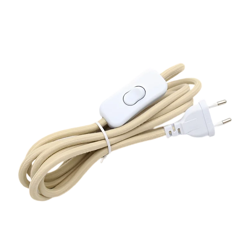 European Plug Fabric Braided Power Cord with Inline Switch