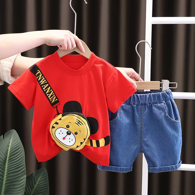 New Summer Baby Clothes Suit Children Fashion Boys Girls Cartoon T-Shirt Shorts 2Pcs/set Toddler Casual Clothing Kids Tracksuits Red