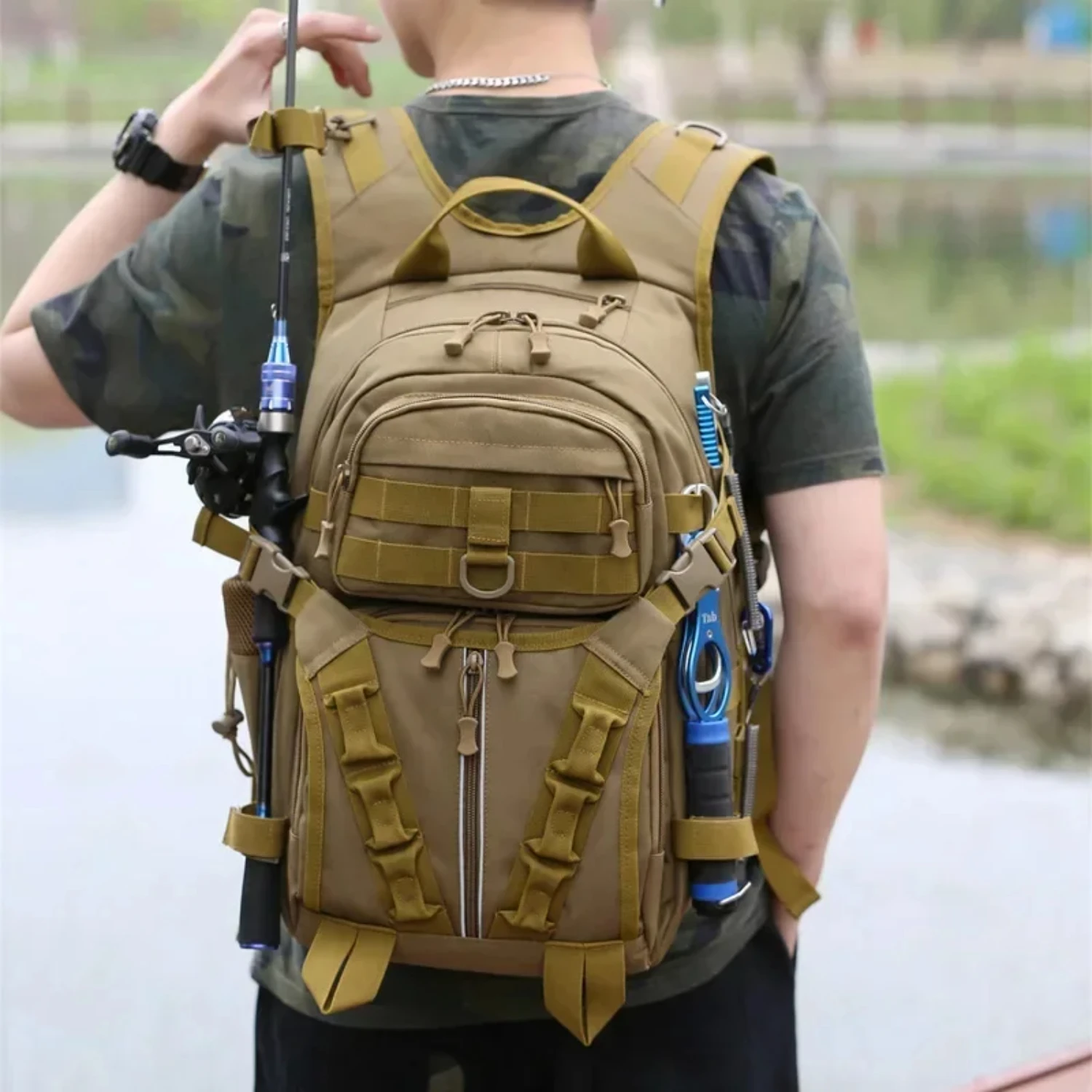 Men Fishing Lure Rod Box Camping Climbing Backpack Hunting Multi- Military Tactical Men Bags Fishing Shoulder