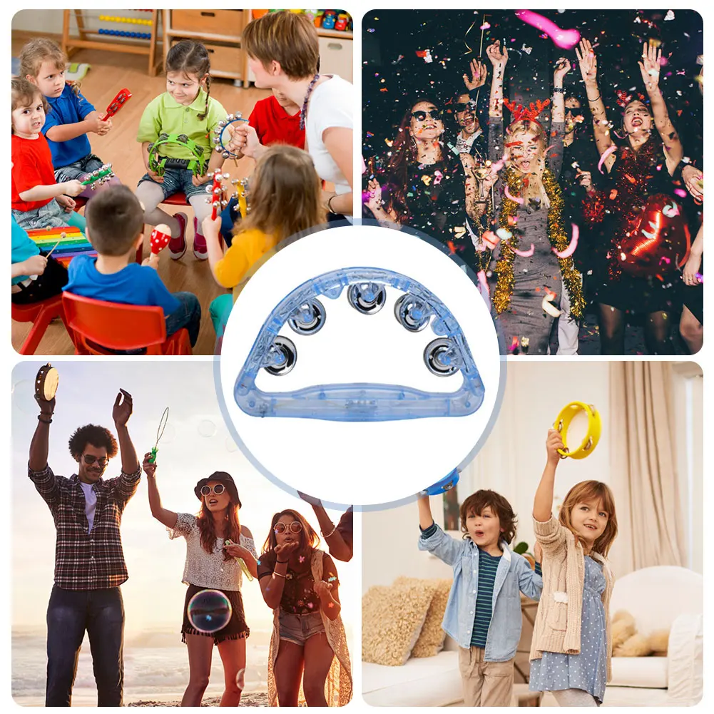 Handheld Light Up Tambourine Plastic Percussion LED Noisemakers Flashing Rattle Bell Kids Sensory Shaking Toys