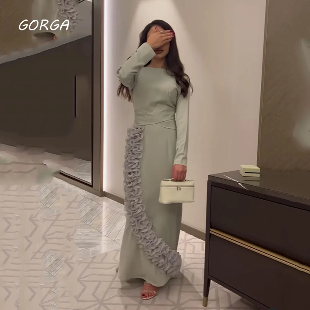 

GORGA O-Neck Crepe Evening Dresses Saudi Arabia Slim Backless Mermaid Formal Occasion Dress Floor-Length Party Gowns