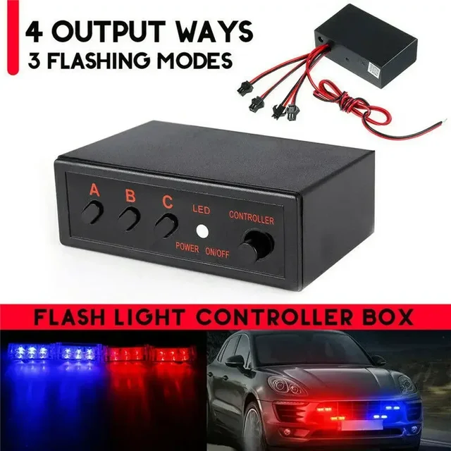 4 Ways LED Strobe Flash Light Flasher Controller Box 12V Car Strobe Lights Vehicle Front Grille Flashing Lights Bar