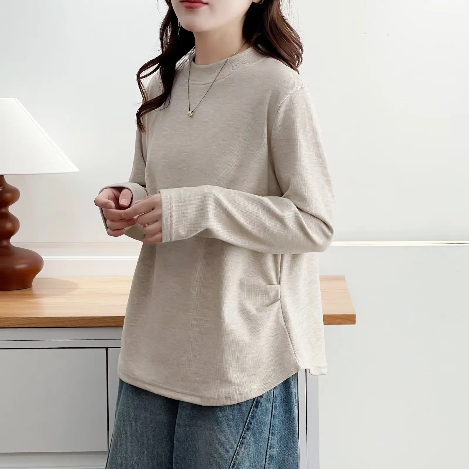 XXXXL Fashion Plus Size Women's T-Shirt New Autumn And Winter waist-cinching Fleece Warm Casual round-neck Tops 9689