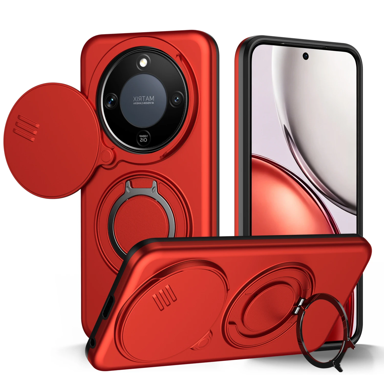 Sliding Camera Lens Protection Phone Case with Metal Ring Stand