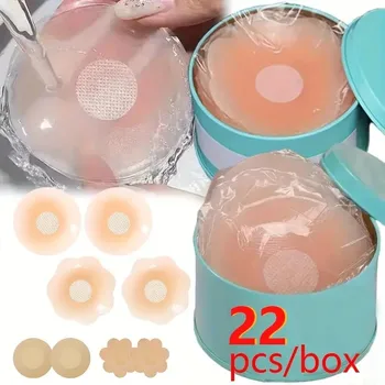 11 Pairs/22 Pieces of Reusable Silicone Nipple Covers - Strapless Invisible Self-Adhesive Breast Covers, Light Pink with Dot Pattern, Seamless Design 1