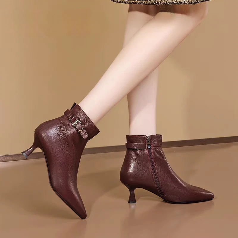 

Women's Shoes 2024 High Quality Belt Buckle Women's Boots Fashion Side Zipp Office Career Sexy Ladies Pointed Toe Ankle Boots