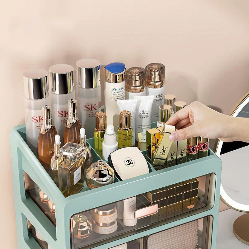 Sarkoyar Cosmetic Makeup Organizer with Drawers, Plastic Bathroom Skincare Storage Box Brush Lipstick Holder Makeup Organizer Drawer Design Large