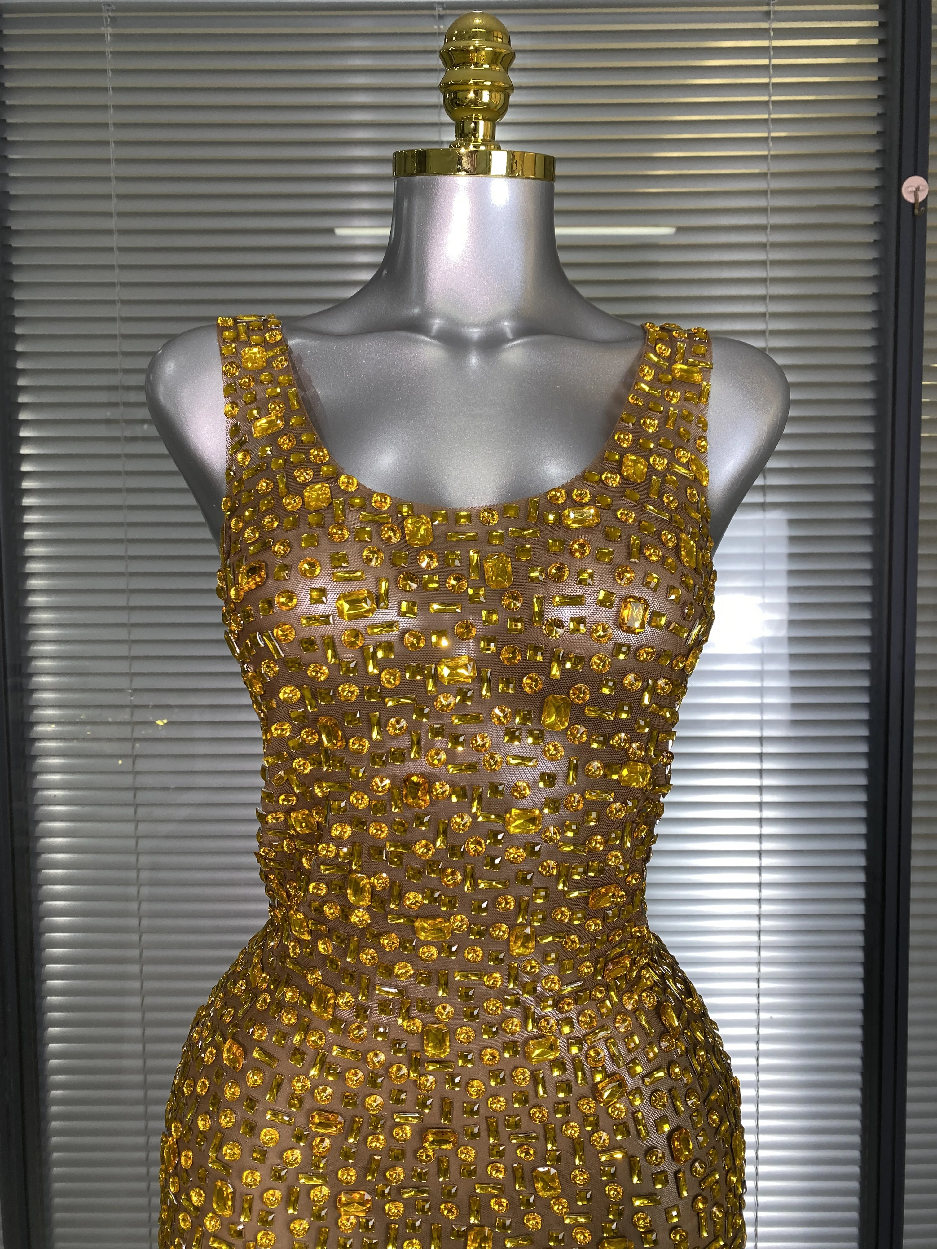 New Women Sexy Mesh Crystal Diamonds Transparent Gold Long Maxi Dress See  Through Party Costume Singer Stage Performance Costume - AliExpress  200000345