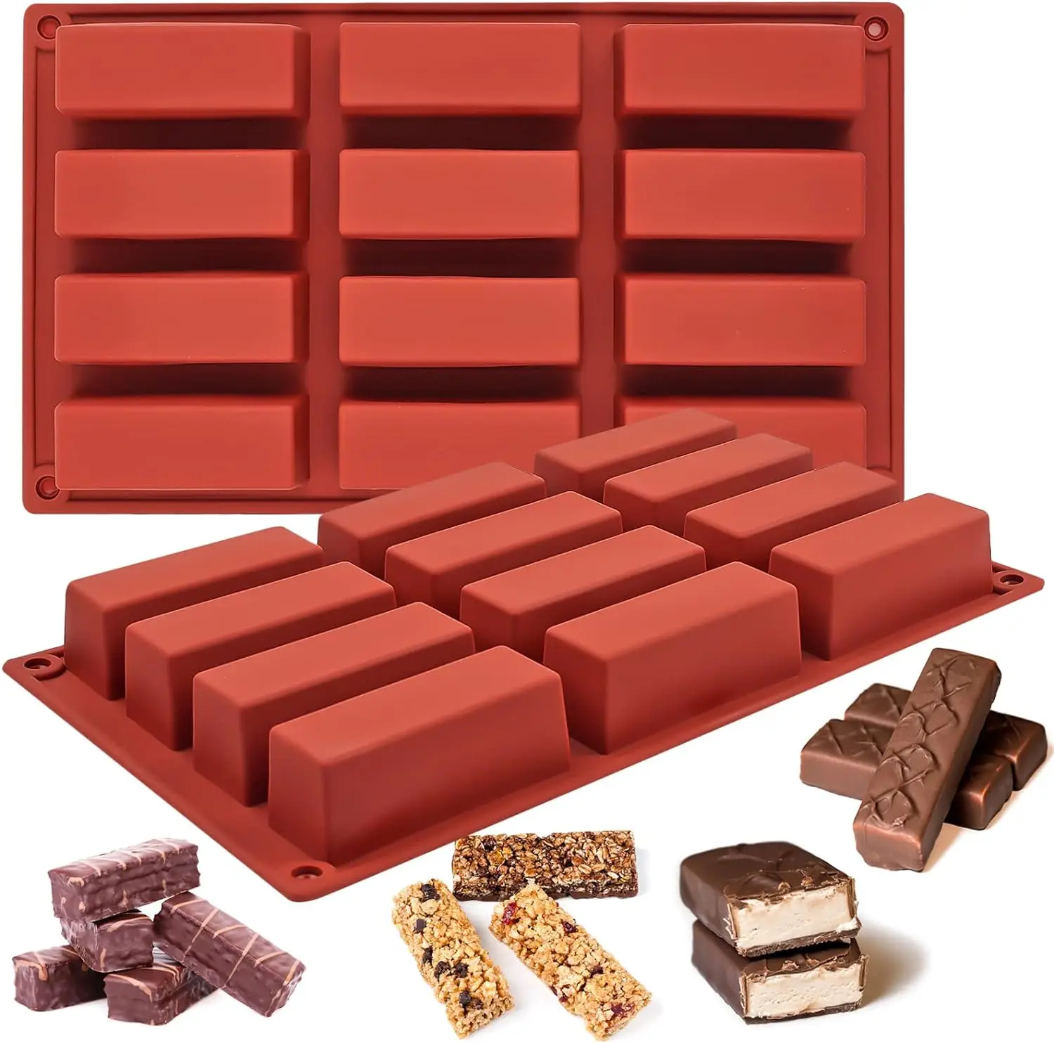12 Cavity Granola Bar Mold Silicone Rectangle Energy Bar Mold Cereal Molds for Ganache Chocolate Bar Truffles Cheesecake