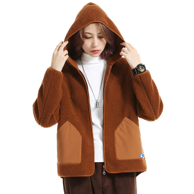 new outdoor coat double sided coral plush plush thickened cardigan zipper sweater for women in autumn and winter Women's Outdoor Fleece Double-sided Sherpa Jacket