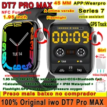 Original gps iwo dt7 pro max relógio inteligente 45mm série 7 chamada bluetooth nfc siri assistente de voz ip68 à prova dip68 água smartwatch masculino