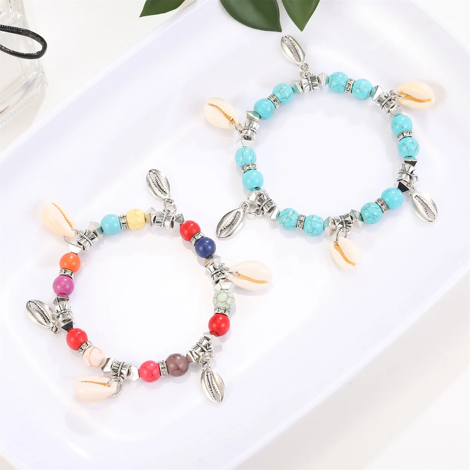 

12Pcs Kallaite Bead Shell Charm Bracelets Set For Women Men Handmade Elastic Bracelet