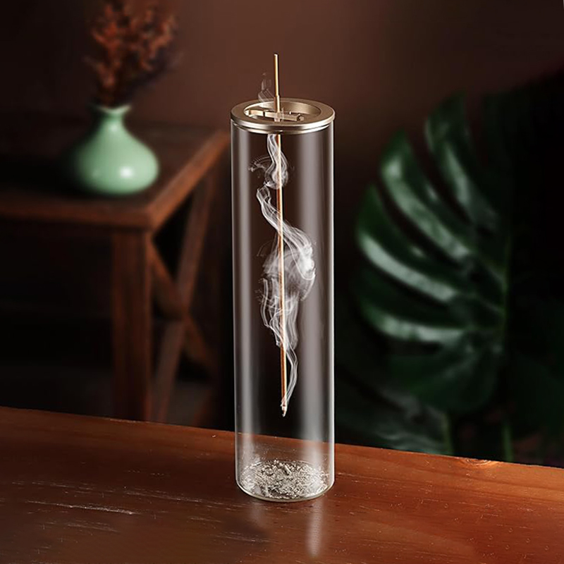 Modern Glass Incense Burner Anti-Ash Flying Incense Holder with Removable Glass Ash Catcher for Home Decor Yoga Meditation