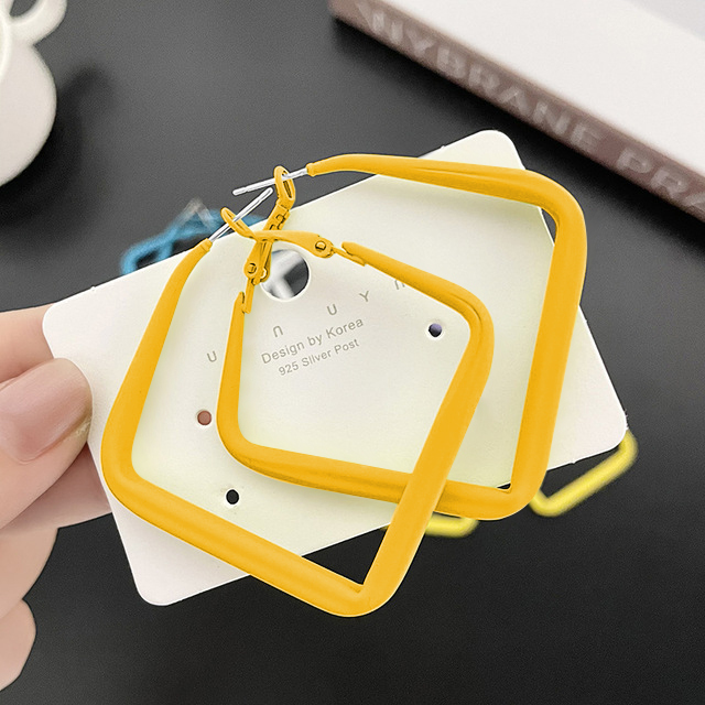 New Trendy Oversize Geometric Big Hoop Earrings For Women Nicaron Color Exaggerated Large Square Earrings Punk Jewelry