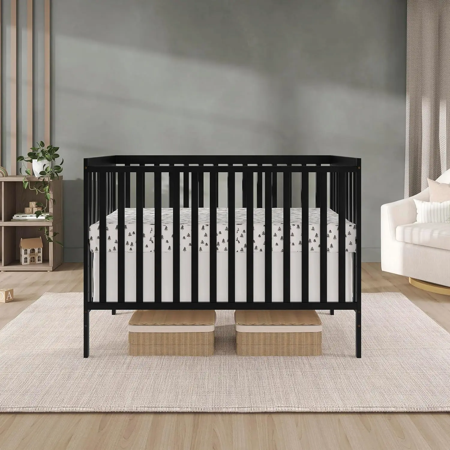 Synergy 5-in-1 Convertible Full-Size Baby Crib with Toddler, Day & Full Bed Conversion in Black, GreenGuard Gold & JPMA